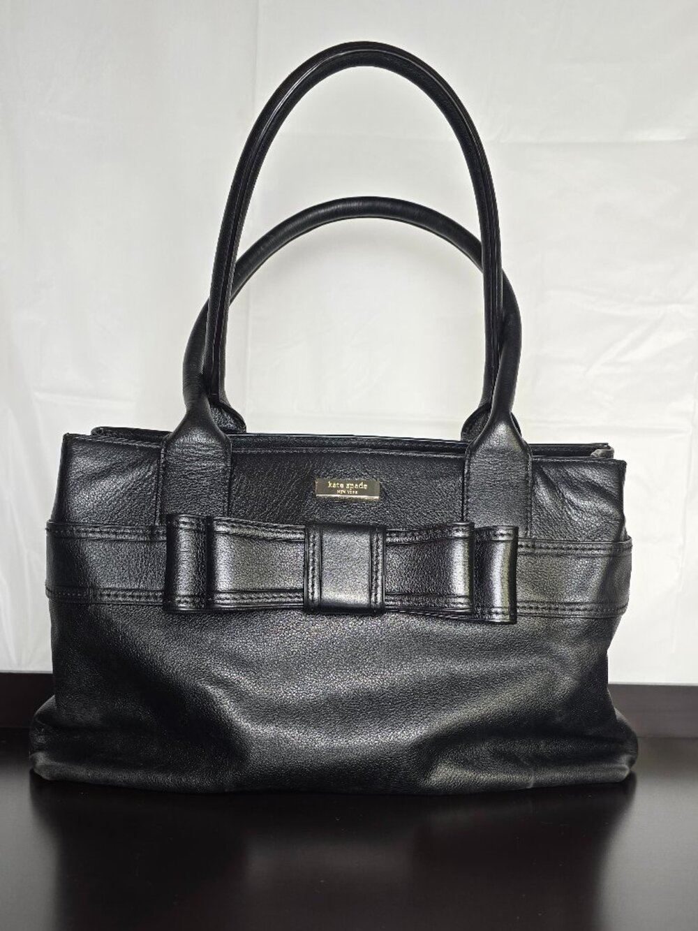 Kate Spade Black Villabella Avenue Elena Leather Bow Bag EUC
